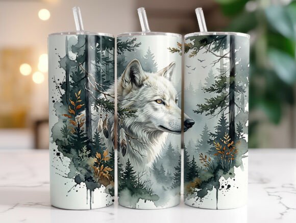 Download White Wolf Forest 20oz Tumbler Wrap PNG - White Collection