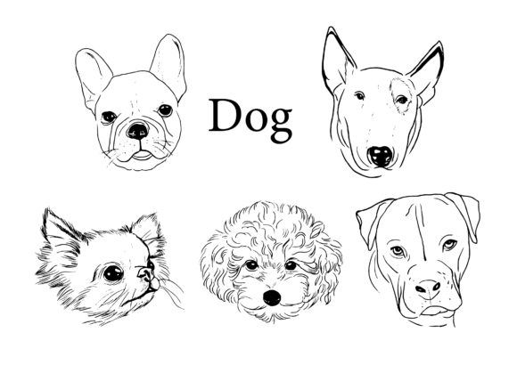 Download Dog Set Line Art Black and White Clipart - White Collection