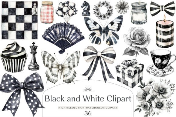 Download Watercolor Black and White Clipart - White Collection
