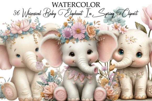 Download Whimsical Baby Elephant Spring Clipart - Premium Resources