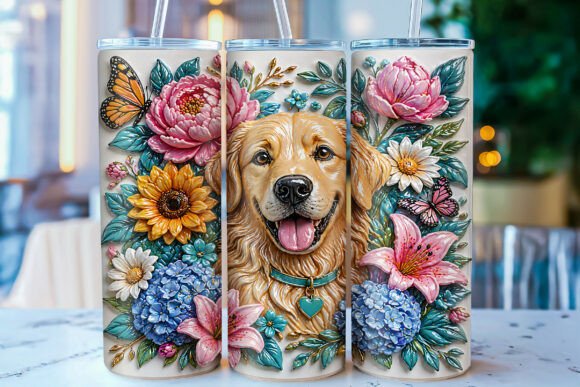 Download 3D Floral Dog Tumbler Wrap Sublimation - Tumbler wrap Collection